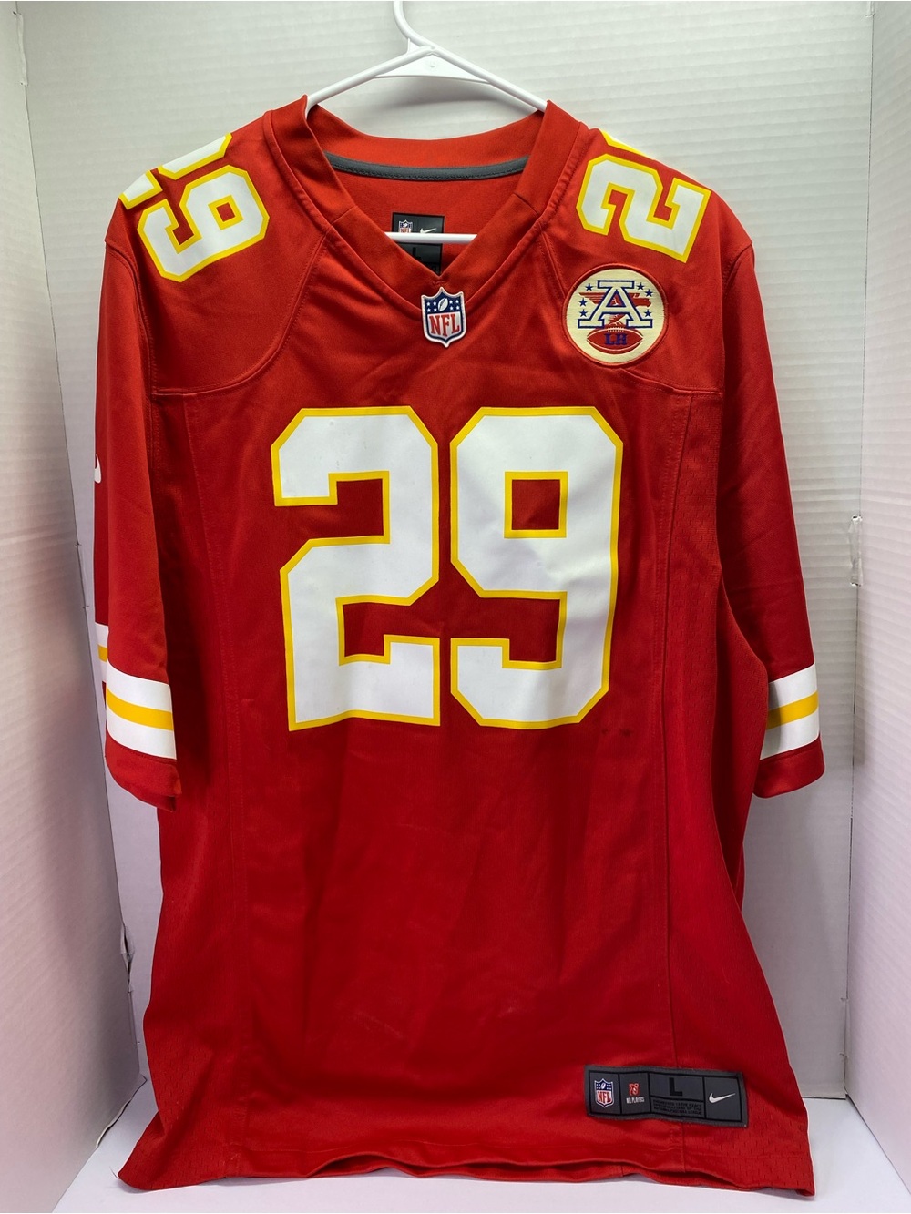 Nike Kansas City Chiefs #29 Football Jersey with White and Yellow Accents
